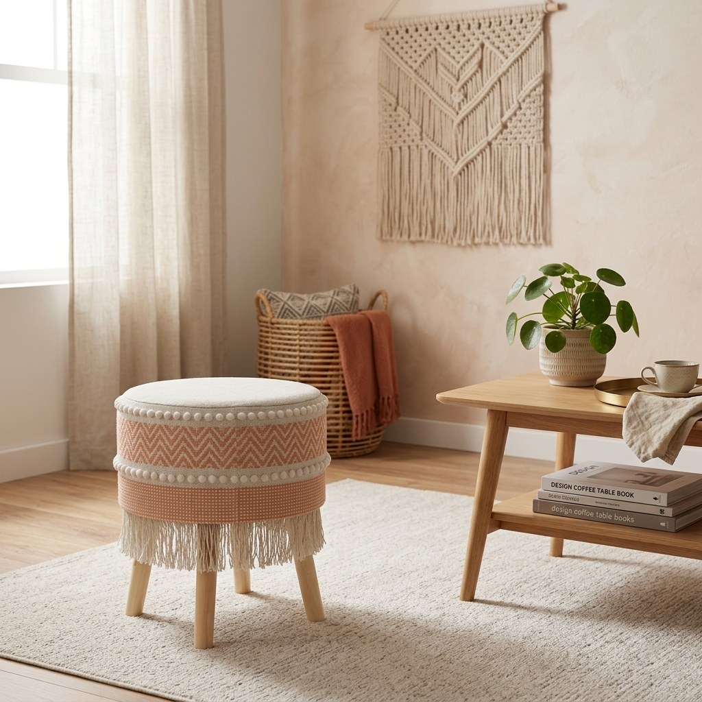Rustic Farmhouse Round Ottoman - 16*14 inches (TFB)
