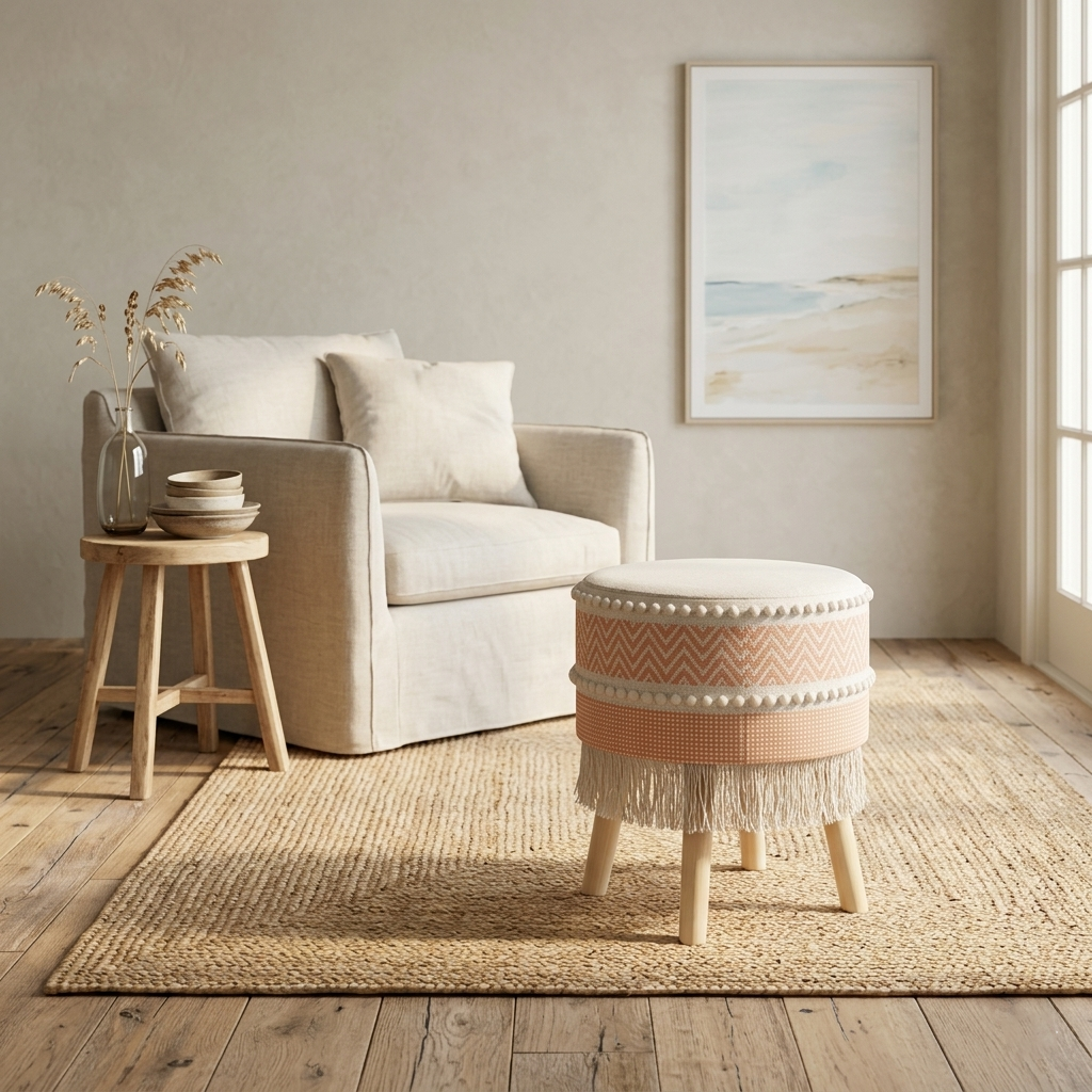 Rustic Farmhouse Round Ottoman - 16*14 inches (TFB)