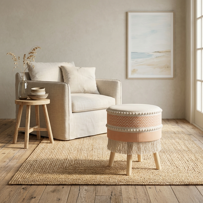 Rustic Farmhouse Round Ottoman - 16*14 inches (TFB)