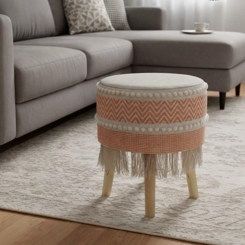 Rustic Farmhouse Round Ottoman - 16*14 inches (TFB)