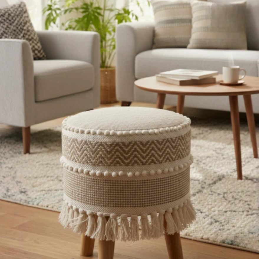 Rustic Farmhouse Round Ottoman - 16*14 inches (TFB)