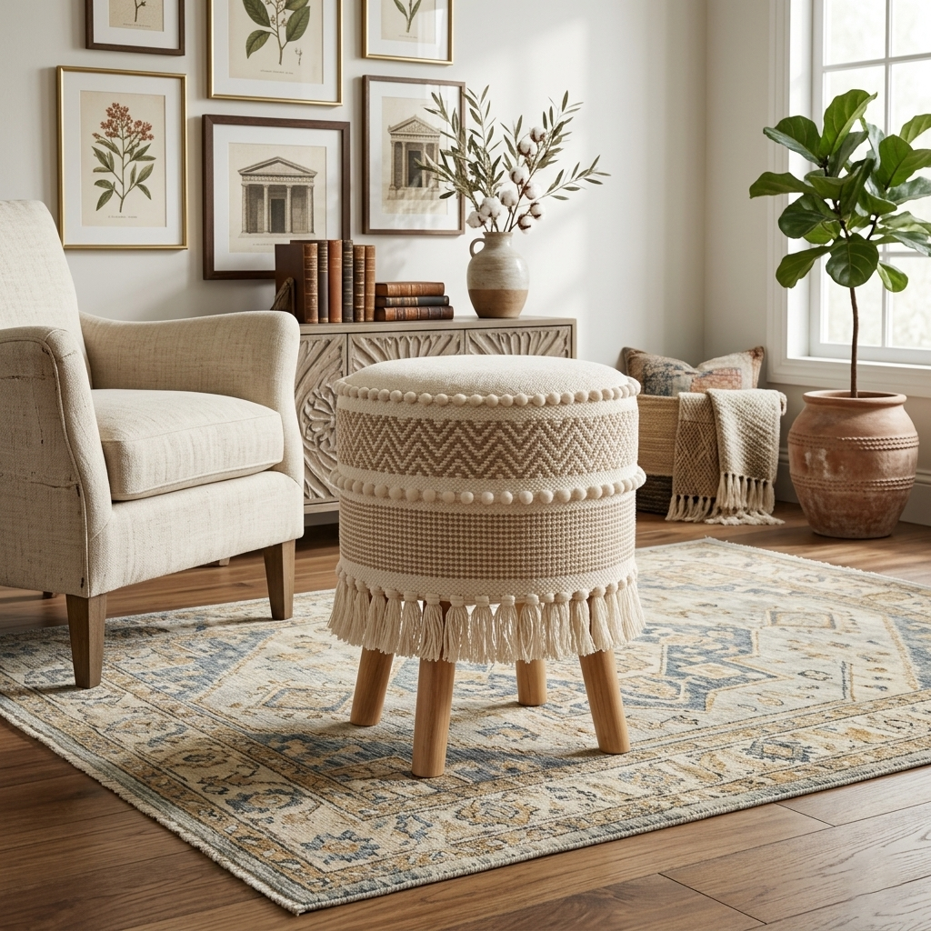 Rustic Farmhouse Round Ottoman - 16*14 inches (TFB)