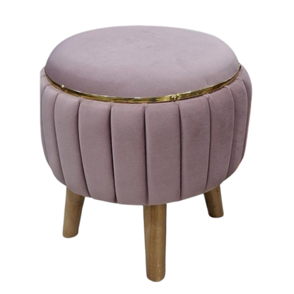 Blush Pink Velvet Round Ottoman - 16*14 inches (TFB)
