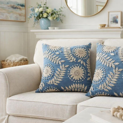 Folk Floral Embroidered Pillow Cover 40*40cms - (TFB)