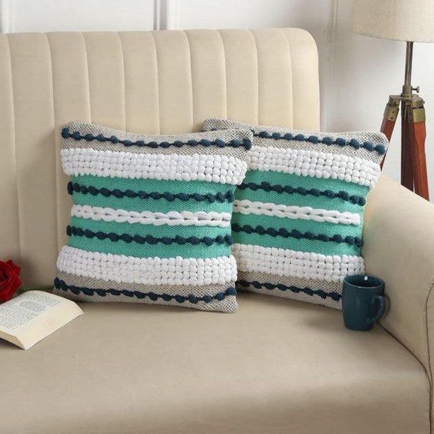 Sophisticated Slate Grey Hand-Tufted Cushion Covers - 16*16 inches Set of 2 (TFB)