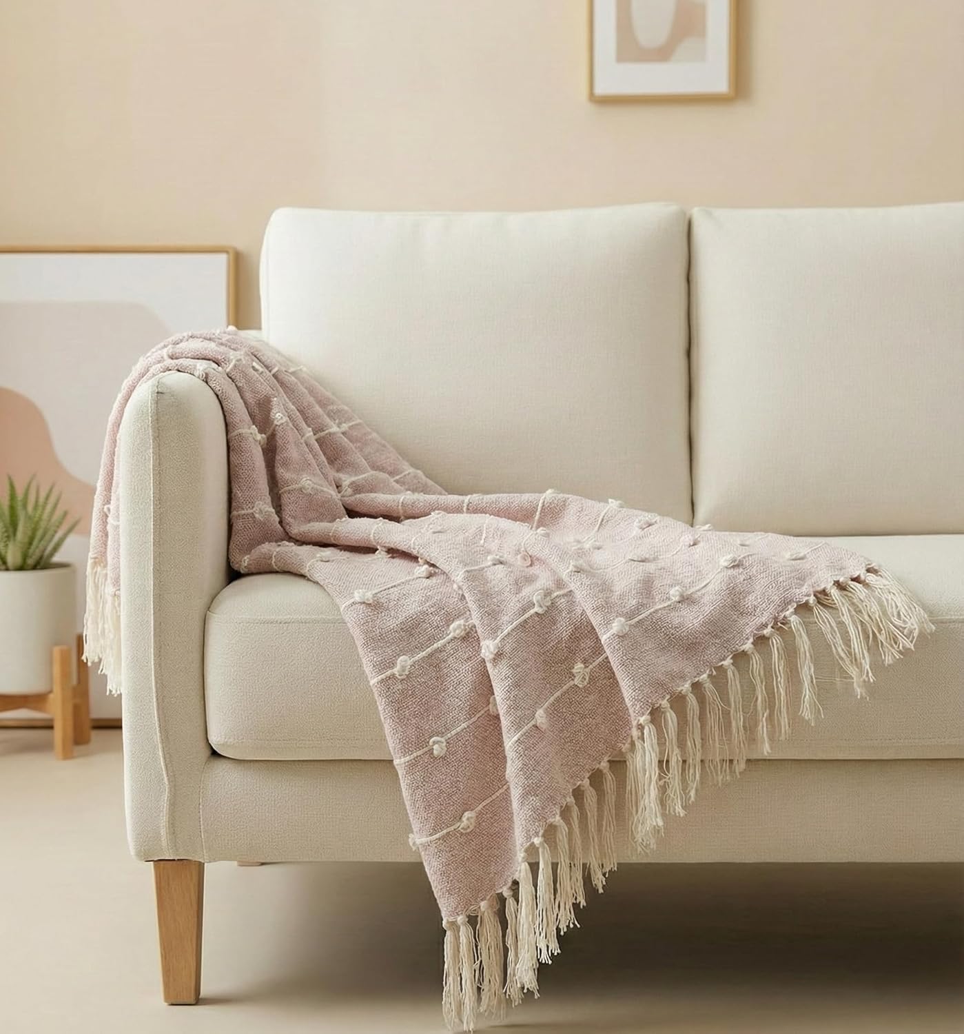 Textured Pom-poms Tufted Cotton Throws - 50*60 inches (TFB)