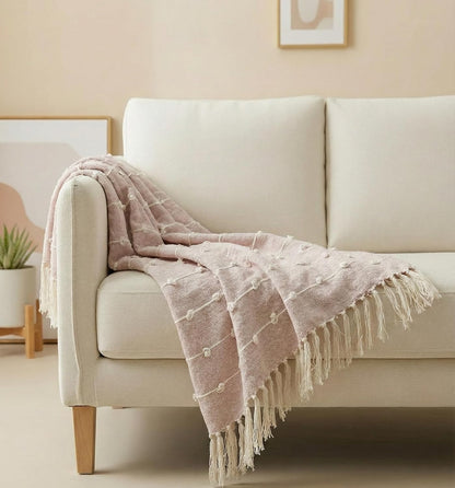 Textured Pom-poms Tufted Cotton Throws - 50*60 inches (TFB)