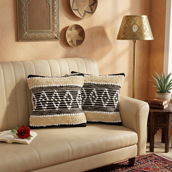 Terracotta Diamond Hand-Tufted Cushion Covers - 16*16 inches Set of 2 (TFB)