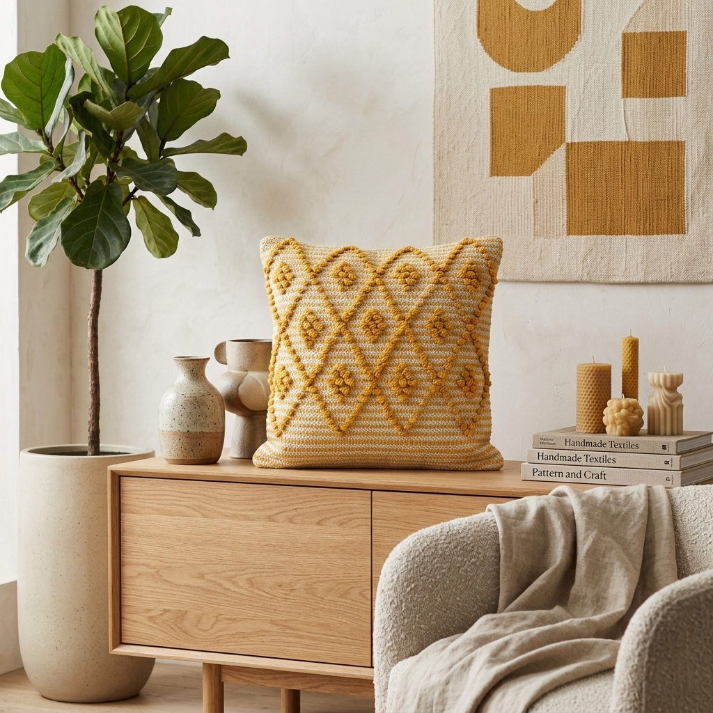 Sunshine Yellow Diamond Hand-Tufted Cushion Covers - 16*16 inches Set of 2 (TFB)