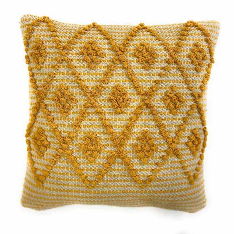 Sunshine Yellow Diamond Hand-Tufted Cushion Covers - 16*16 inches Set of 2 (TFB)