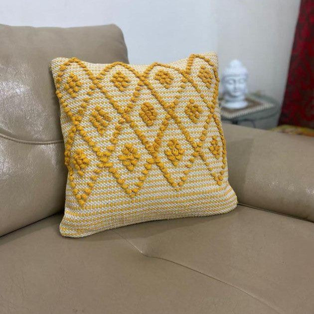 Sunshine Yellow Diamond Hand-Tufted Cushion Covers - 16*16 inches Set of 2 (TFB)