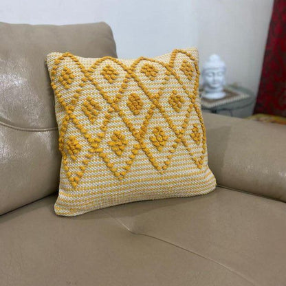 Sunshine Yellow Diamond Hand-Tufted Cushion Covers - 16*16 inches Set of 2 (TFB)