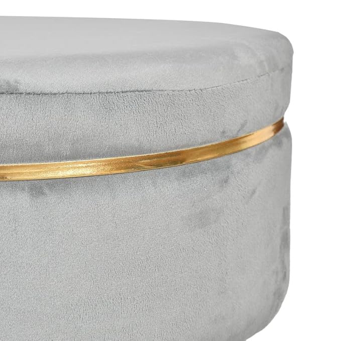 Modern Grey Velvet Vanity Oval Ottoman - 16*14 inches (TFB)