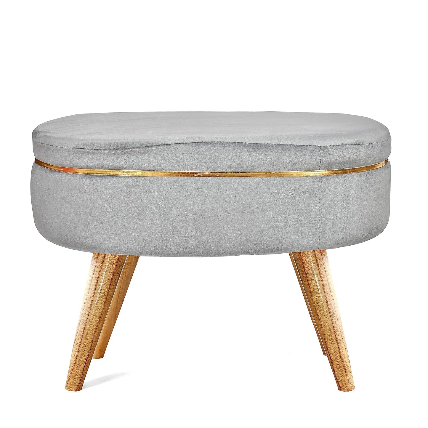 Modern Grey Velvet Vanity Oval Ottoman - 16*14 inches (TFB)