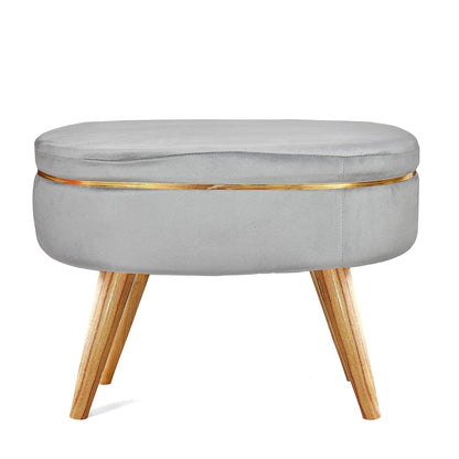 Modern Grey Velvet Vanity Oval Ottoman - 16*14 inches (TFB)