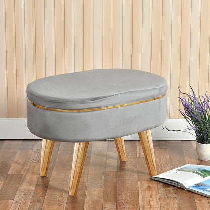 Modern Grey Velvet Vanity Oval Ottoman - 16*14 inches (TFB)