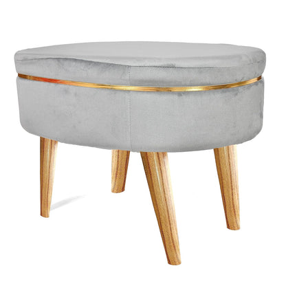 Modern Grey Velvet Vanity Oval Ottoman - 16*14 inches (TFB)
