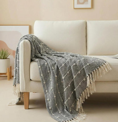 Textured Pom-poms Tufted Cotton Throws - 50*60 inches (TFB)