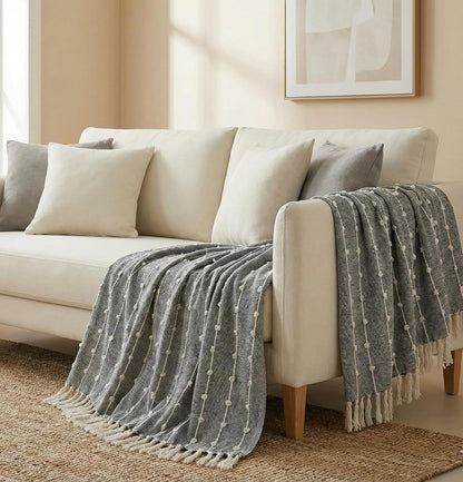 Textured Pom-poms Tufted Cotton Throws - 50*60 inches (TFB)