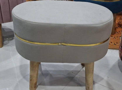 Modern Grey Velvet Vanity Oval Ottoman - 16*14 inches (TFB)