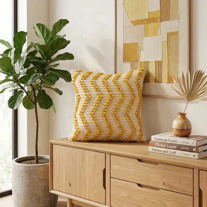 Graphic Yellow Chevron Hand-Tufted Cushion Covers - 16*16 inches Set of 2 (TFB)