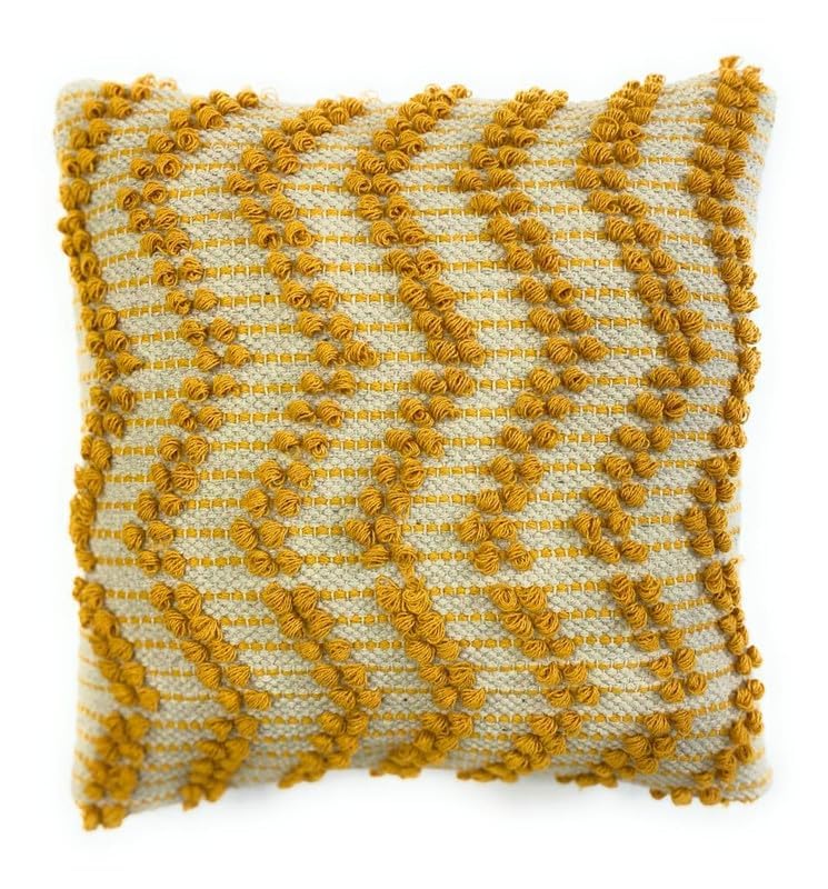 Graphic Yellow Chevron Hand-Tufted Cushion Covers - 16*16 inches Set of 2 (TFB)