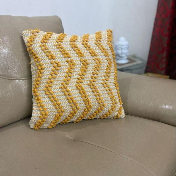 Graphic Yellow Chevron Hand-Tufted Cushion Covers - 16*16 inches Set of 2 (TFB)