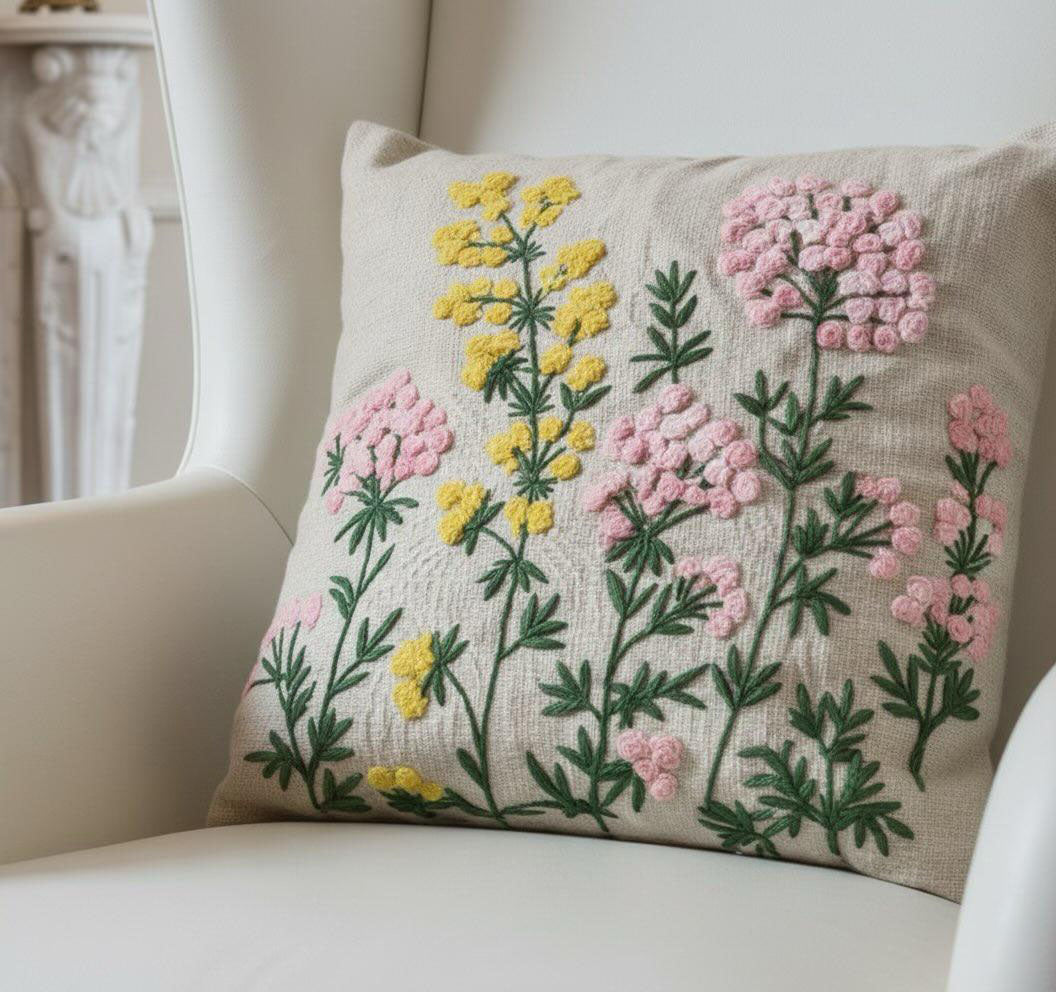 Hand Embroidered Floral Cushion Cover 40*40cms - (TFB)