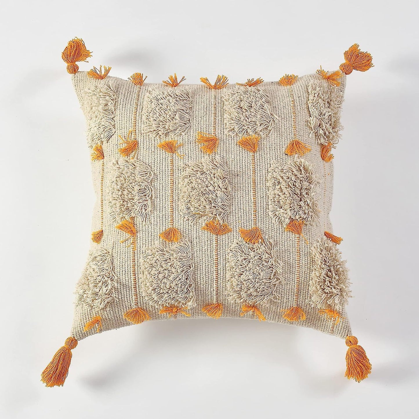 Vibrant Ochre & Tassel Hand-Tufted Cushion Covers - 16*16 inches Set of 2 (TFB)