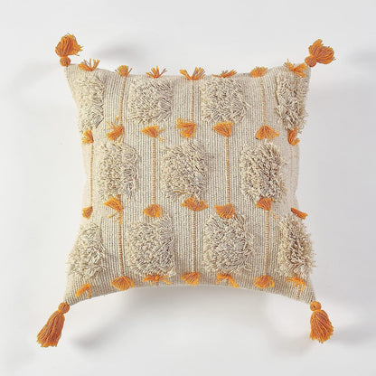 Vibrant Ochre & Tassel Hand-Tufted Cushion Covers - 16*16 inches Set of 2 (TFB)