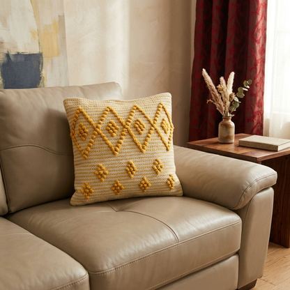Warm Honey & Ochre Hand-Tufted Cushion Covers - 16*16 inches Set of 2 (TFB)
