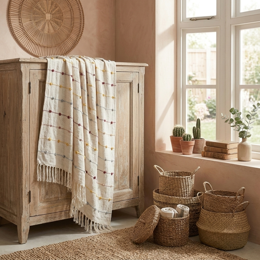 Textured Pom-poms Tufted Cotton Throws - 50*60 inches (TFB)