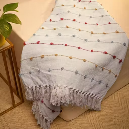 Textured Pom-poms Tufted Cotton Throws - 50*60 inches (TFB)