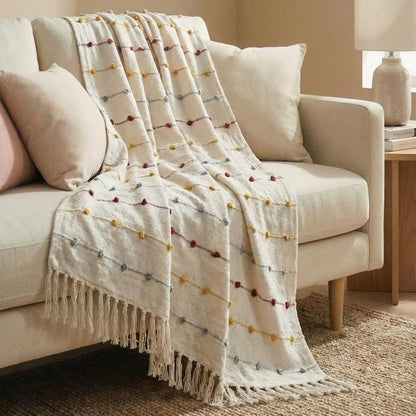 Textured Pom-poms Tufted Cotton Throws - 50*60 inches (TFB)