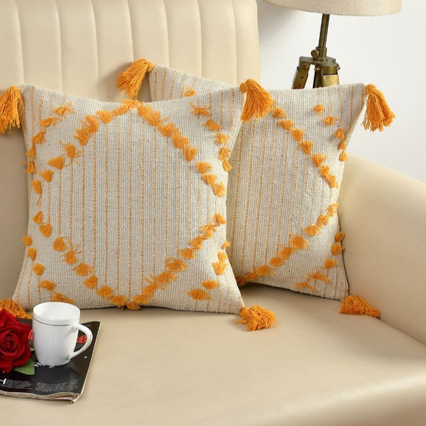Sunny Yellow Diamond Hand-Tufted Cushion Covers - 16*16 inches Set of 2 (TFB)