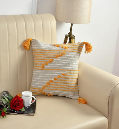 Boho-Chic Zig-Zag Hand-Tufted Cushion Covers - 16*16 inches Set of 2 (TFB)