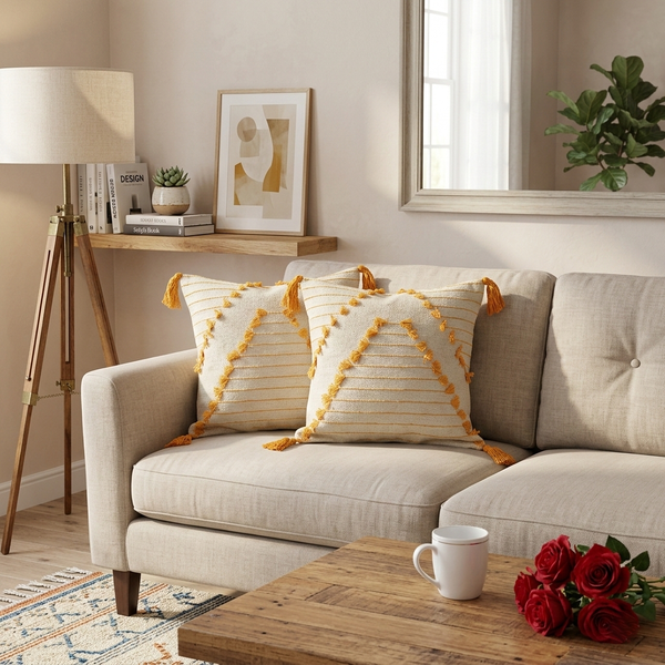 Boho-Chic Half Diamond Hand-Tufted Cushion Covers - 16*16 inches Set of 2 (TFB)