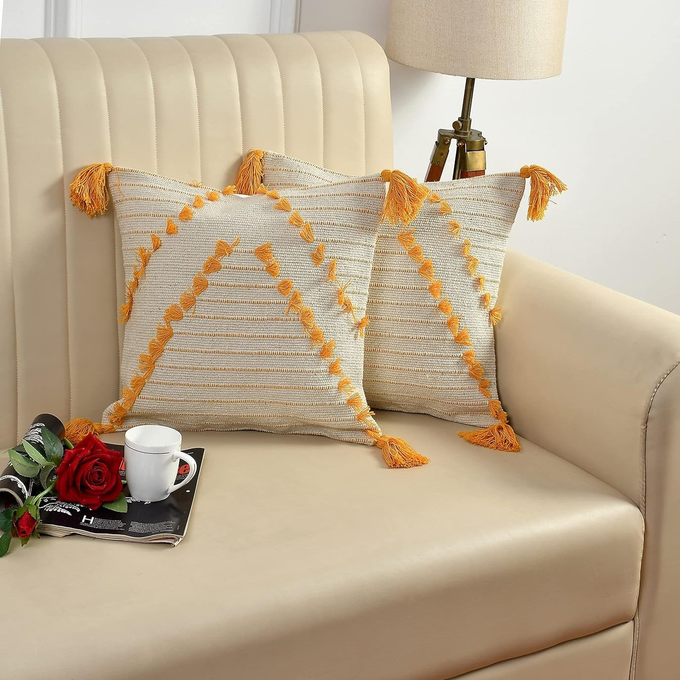 Boho-Chic Half Diamond Hand-Tufted Cushion Covers - 16*16 inches Set of 2 (TFB)