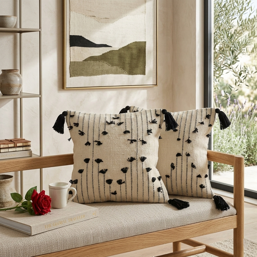 Modern Monochrome Tones Hand-Tufted Cushion Covers - 16*16 inches Set of 2 (TFB)