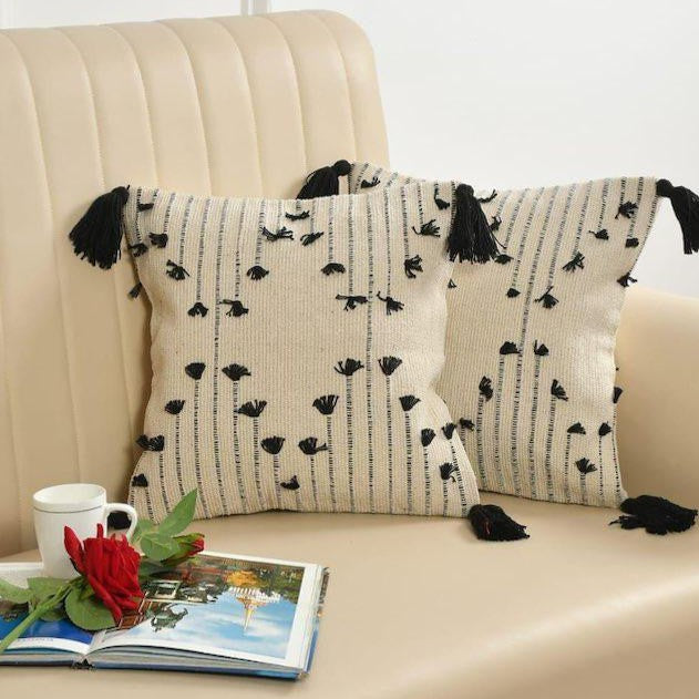 Modern Monochrome Tones Hand-Tufted Cushion Covers - 16*16 inches Set of 2 (TFB)