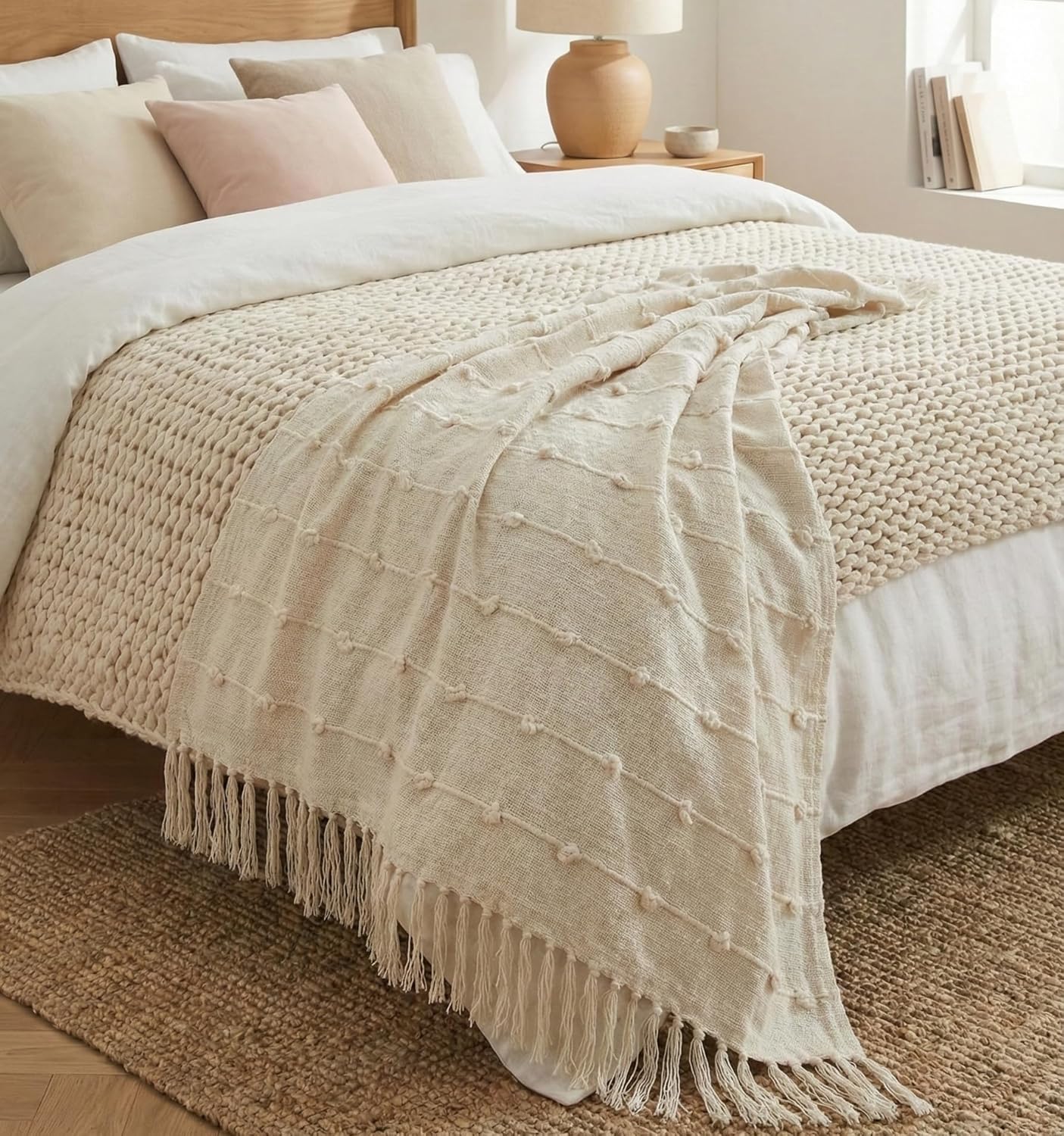 Textured Pom-poms Tufted Cotton Throws - 50*60 inches (TFB)
