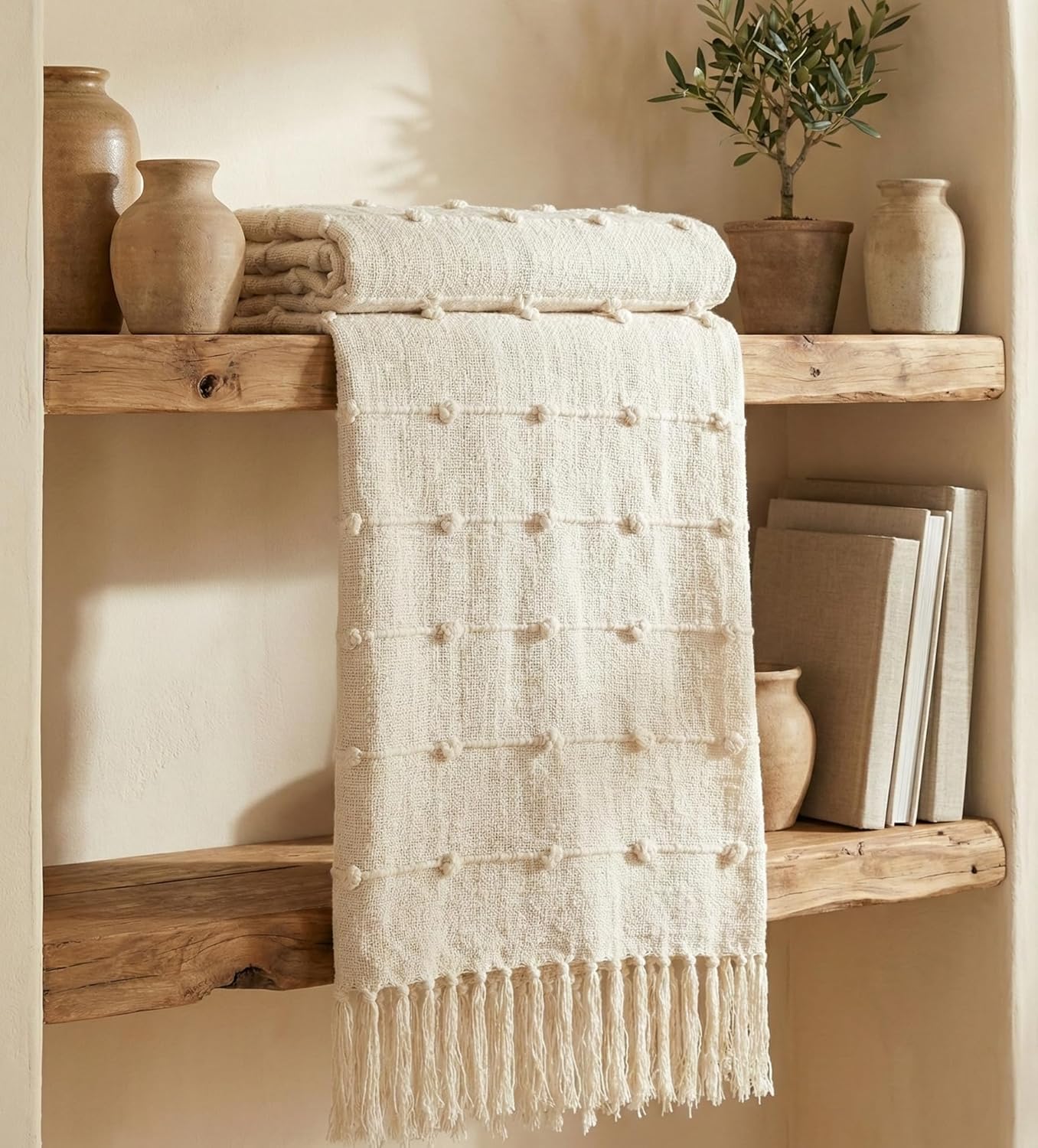 Textured Pom-poms Tufted Cotton Throws - 50*60 inches (TFB)