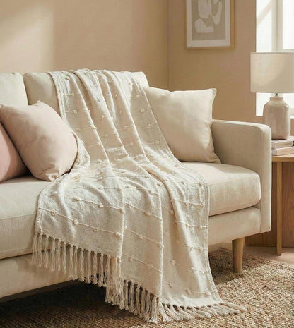 Textured Pom-poms Tufted Cotton Throws - 50*60 inches (TFB)