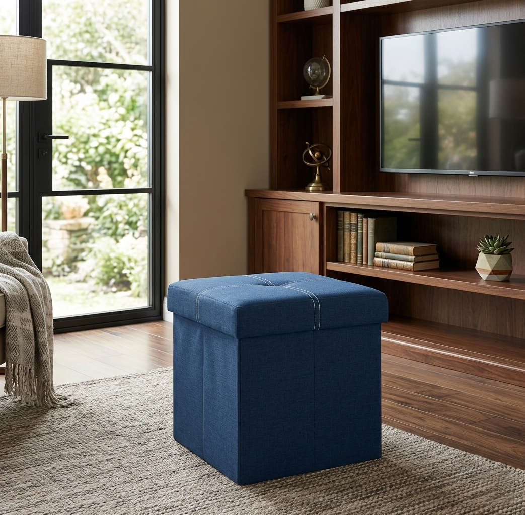 Modern Blue Fabric Storage Ottoman - 16*14 inches (TFB)