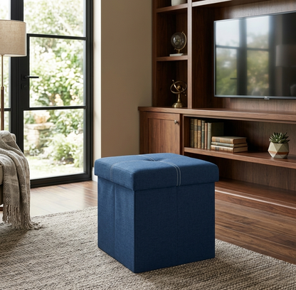 Modern Blue Fabric Storage Ottoman - 16*14 inches (TFB)