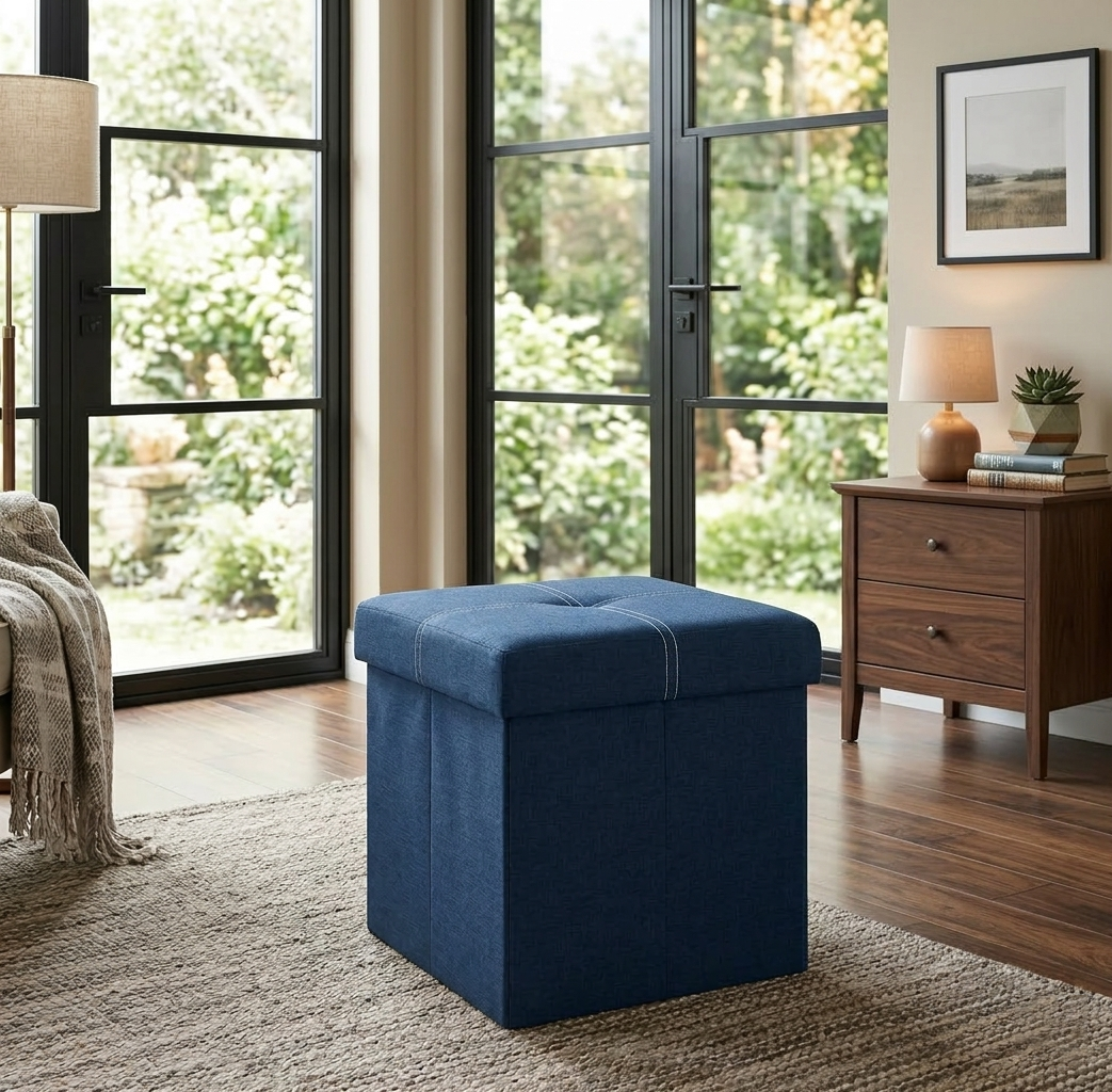 Modern Blue Fabric Storage Ottoman - 16*14 inches (TFB)