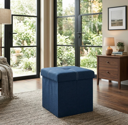 Modern Blue Fabric Storage Ottoman - 16*14 inches (TFB)