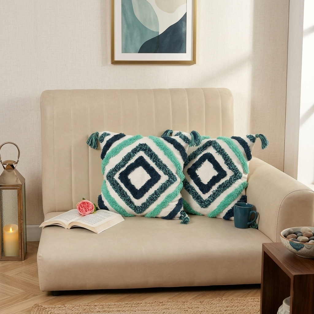 Refreshing Color Diamond Hand-Tufted Cushion Covers - 16*16 inches Set of 2 (TFB)