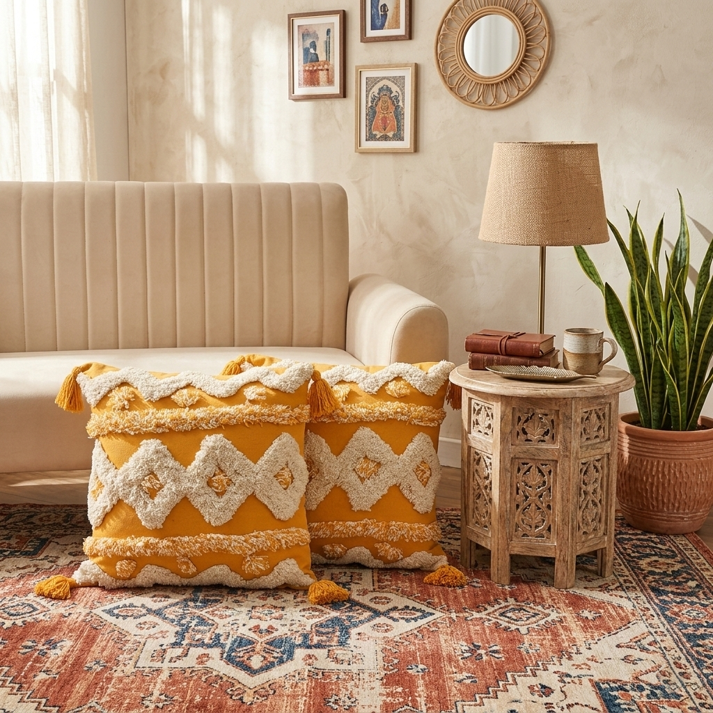 Bright Sunshine Hand-Tufted Cushion Covers - 16*16 inches Set of 2 (TFB)