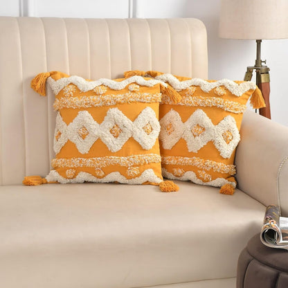 Bright Sunshine Hand-Tufted Cushion Covers - 16*16 inches Set of 2 (TFB)